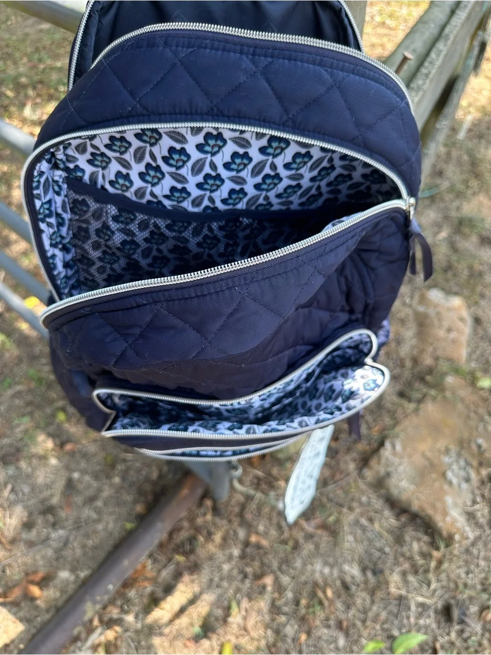 Vera Bradley Quilted Navy Backpack with Front Zip Pocket